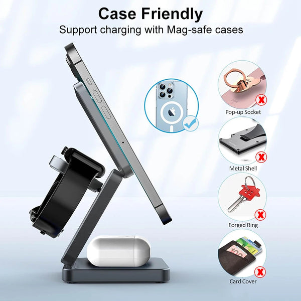3 In 1 Magnetic Wireless Charger Case Friendly